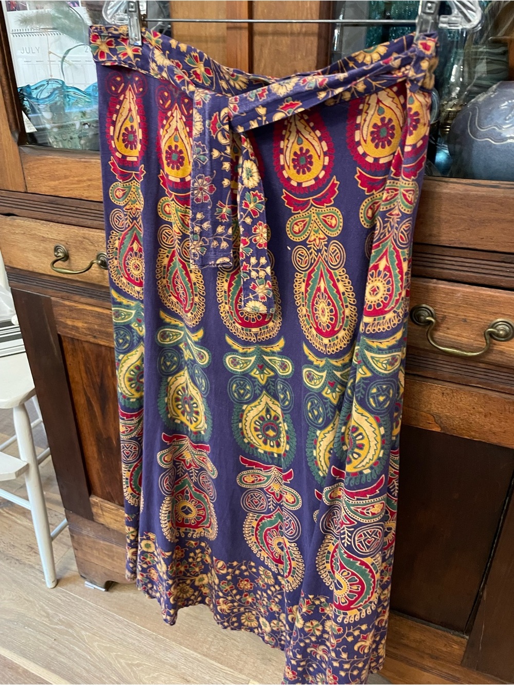 Vintage Bohemian Paisley India 100% cotton Wrap Skirt (purple/red/gold) - Picture 4 of 9